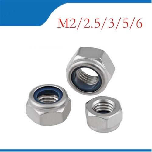 1Bag DIN985 M3 M4 M5 M6 304 Stainless Steel Nylon Self-locking Hex Nuts Locknut Slip Lock Nut HW020