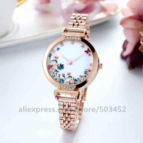 100pcs/lot No Logo Watches Butterfly Steel Round Ladies Watches Wholesale Factory Price Fashion Flower Watches