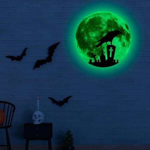 2021 Creative Luminous Wall Stickers Halloween Decoration Horror Crow Death Party Bedroom Living Room Decor Removable
