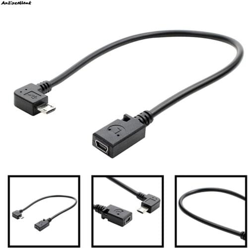 27cm 90 Degree Micro Usb Male to Mini Usb Female Adapter Converter Data Cable Line for Phone Durable Charger Data Cable