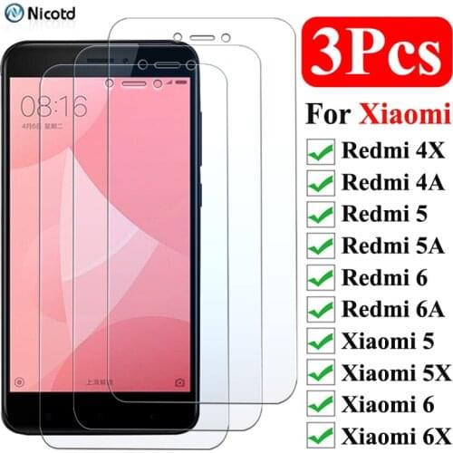 3Pcs Protective Glass For Xiaomi Redmi 4X 4A 5A Tempered Glass Screen Protector For Xiami Mi 5 6 5X 6X Screen Protective Film