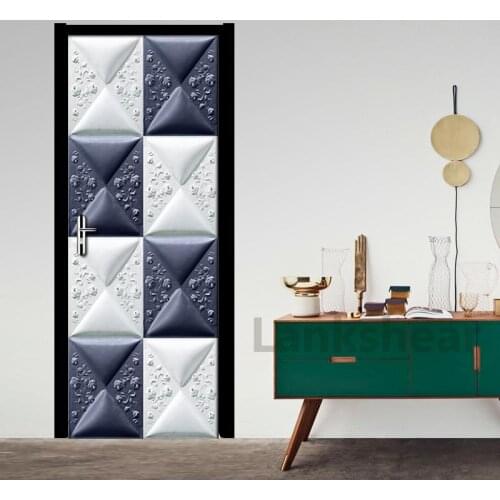 3D Geometric Creative Door Stickers Mural Home Decoration Modern Living Room Bedroom Door Sticker PVC Waterproof 3D Wallpaper