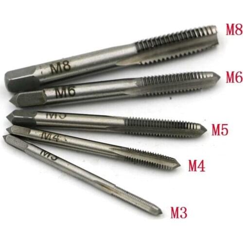 5pcs Hss Machine Screw Thread Metric Plug Tap Screw Taps 3mm 4mm 5mm 6mm 8mm M3-M8 Set Kit Screw Thread Tap Drill M3 M4 M5 M6 M8