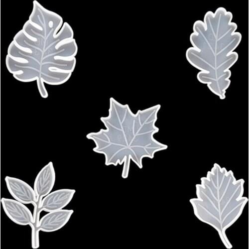 5pcs Leaf Coaster Base Silicone Mold Resin Craft Casting Epoxy Jewelry Pendant