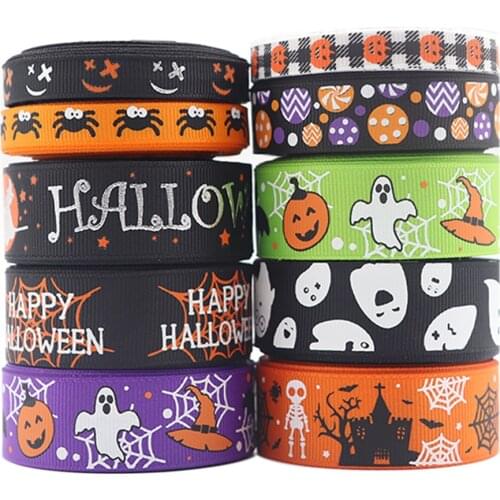 50 Yards 9MM/16MM/22MM Glow In The Dark Halloween Printed Grosgrain Ribbons For Hair Bows DIY Handmade Materials Y2021080302