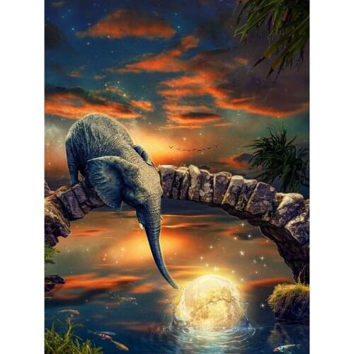 5D DIY Diamond Painting Elephant Sunset landscape Cross stitch Embroidery Mosaic Picture Rhinestone Decor