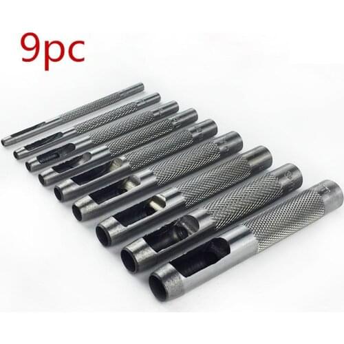 9pcs/kit Hole Punches Metal Hollow holes Belt Cutter 45# Steel Punching Gaskets Leather Plastic Rubber Craft Tools DIY 2.5-10mm