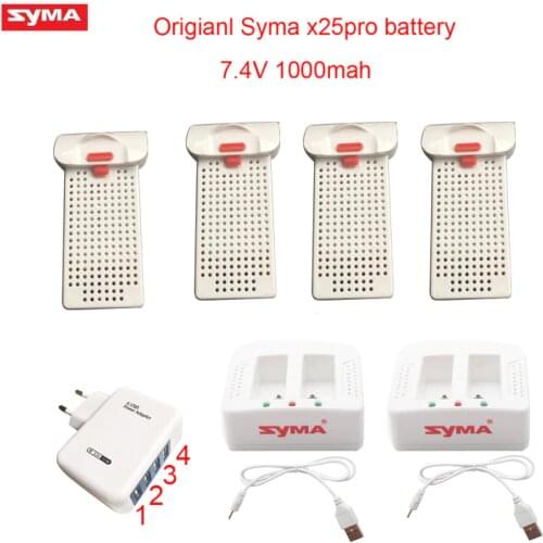 SYMA X25pro RC drone battery RC Quadcopter Spare Parts Accessories 7.4V 1000mAh For x25 pro charger case+eu adapter(4USB ports)