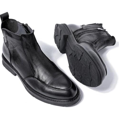 Hight End Boots Men Winter Shoes Full Grain Leather Chelsea Boots Business Man Elegant Zip Ankle Boots Retro