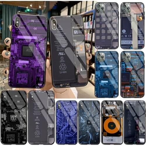 Inside electronics circuit board Phone Case Cover Tempered Glass For iPhone 11 Pro XR XS MAX 8 X 7 6S 6 Plus SE 2020 case