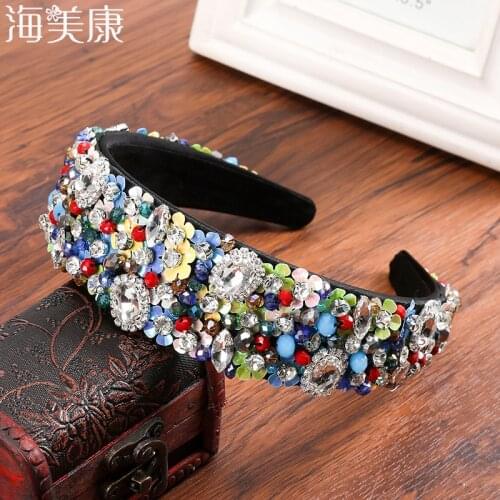 Haimeikang Handmade Wedding Hair AccessoriesLuxury Charm Baroque Sequins Bead Crown Tiara Hair Bands Crystal Headband