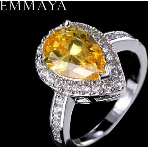 EMMAYA JEWELS Big Water Drop AAA Zircon Ring 3 Prong Setting with Micro Paved CZ Stone Around Trendy Party Ornament for Women