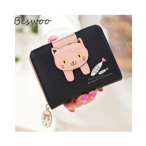 Womens Wallet Cute Cat Zipper Girl Coin Purse Brand Designed PU Leather Small Wallet Bag Female Card Holder Coin Wallet Women