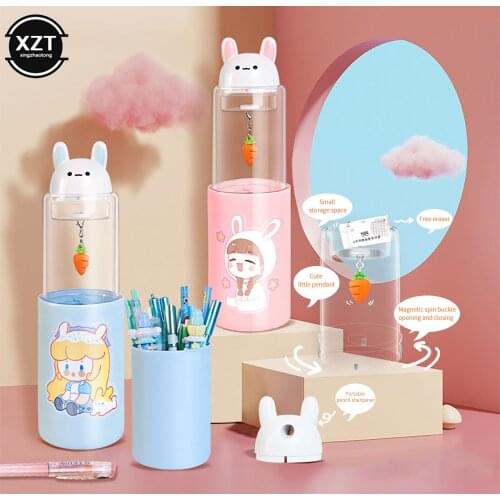 Creative Pencil Case Box Multi-functional Lovely Magnetic Pen Container Cup Holder with Pencils Sharpener Eraser Kids Stationery