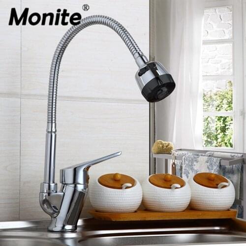 Monite Chrome Polish Swivel Kitchen Faucet Modern Stainless Steel Kitchen Mixer Tap 720 Rotated Spray Kitchen Tap Faucet