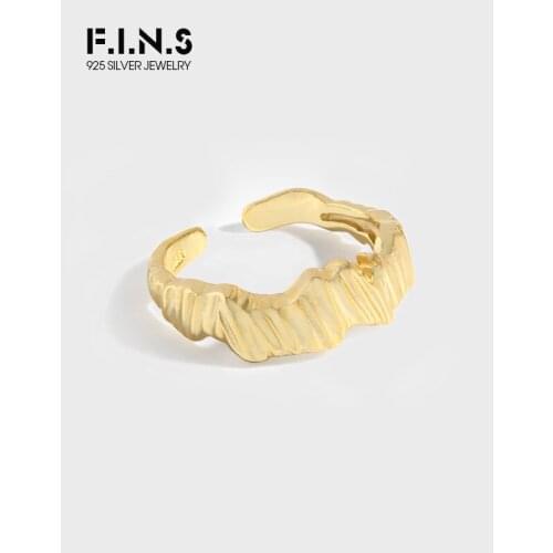 F.I.N.S Irregular Folds S925 Sterling Silver Ring Retro Old Silver Gold Uneven Open Finger Rings Adjustable Finger Jewelry Men