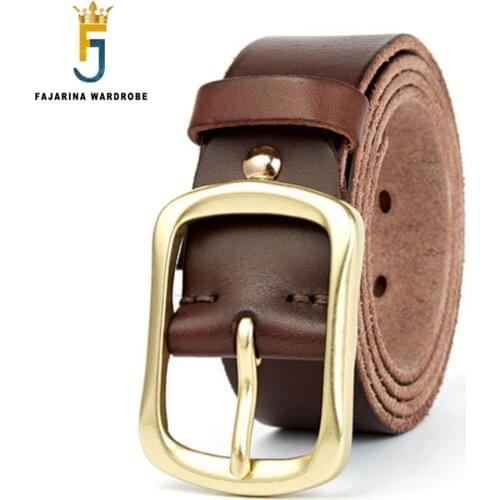 FAJARINA Mens Top Quality Cow Skin Belts Men‘s Casual 100% Pure Genuine Leather Retro Brass Pin Buckle Belt Men Jeans N17FJ763