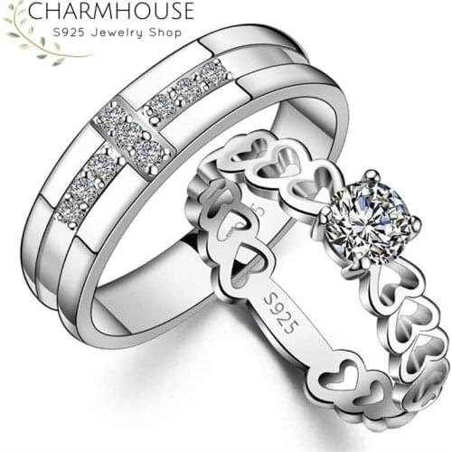 Lovers Rings Set For Men Women 925 Silver Ring With Zirconia Cross/Heart Wedding Band Engagement Jewelry Accessories Bijoux