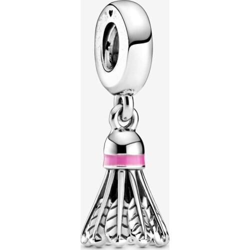 Real 925 Sterling Silver Beads Pink Badminton Pendant Charms Fit Original Pan Bracelets Necklaces Women Jewelry