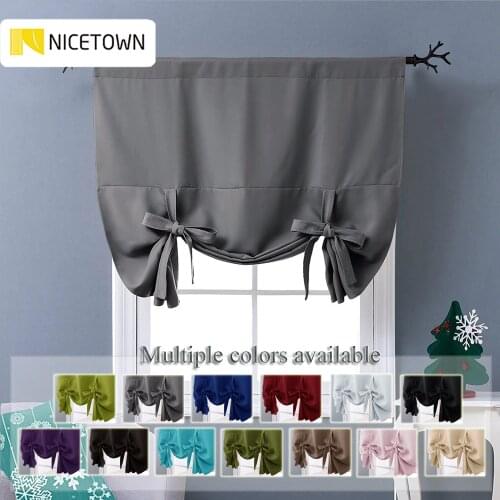 NICETOWN 1PC Blackout Tie Up Shade Rod Pocket Curtain Modern Solid European and American Style for Kitchen Small Window