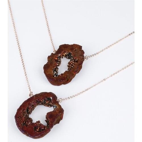 1pcs Necklace Crystal Cluster Natural Quartz Geode Pendant Slice Neckalce Pendant Women Jewelry Stones