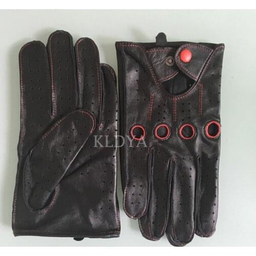 Mens Genuine Leather Gloves Breathable Goatskin New Summer Women Male Mittens Unlined Breathable Driving Car Motorcycle Gloves