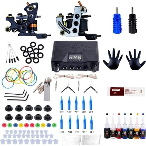 Complete Tattoo Kit Coil Tattoo Machine Set Tattoo Power Supply Needles Professional Tattoo Machine Kit Supplies for Body Artist