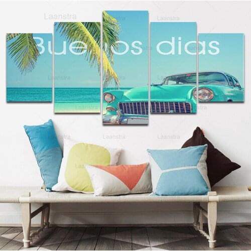 Seaside Vehicle Travel Canvas Painting Home Decoration Coconut Tree Poster Five Piece Set Posters and Prints Wall Decor Pictures