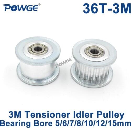 POWGE 36 Teeth 3M Idler Pulley Tensioner Wheel Bore 5/6/7/8/10/12/15mm with Bearing Guide 3M synchronous Gear HTD3M 36teeth 36T