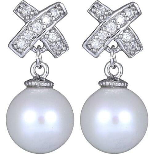 RONGQING 1Pairs/lot Luxury AAA Zircon Micro-Inlay Cross Earrings Imitation Pearls Drop Earrings for Women Wedding Jewelry
