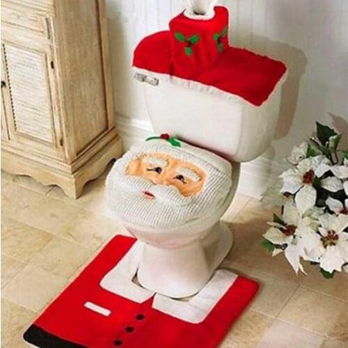 Christmas Decoration for Home Santa Toilet Seat Cover Paper Towel Set & Rug Bathroom Set Christmas Supplies for Hotel