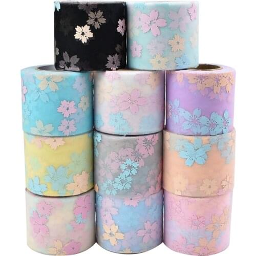 HSDRibbon 60MM Colorful flower printed Pattern organza Mesh Fabric Ribbon