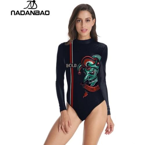 New Design Bodysuit Bathing Suit BOLD Fortune Favons Printed Women Swimwear Loog Sleeve Zippered One Piece Swimsuit B120-008