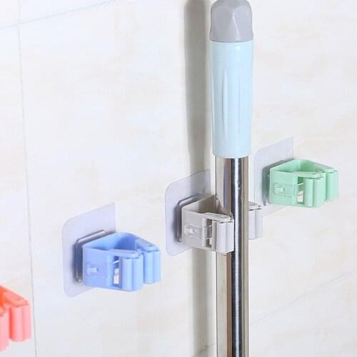 No Punching Hanging Mop Rack Bathroom Mop Hooks Sticky Hook Holders Broom Hanger Deck Mop Clip Multicolor PVC Adhesive Hooks