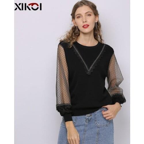 2021 Womens T-shirt spring new perspective top Chiffon splicing temperament commuter womens wear