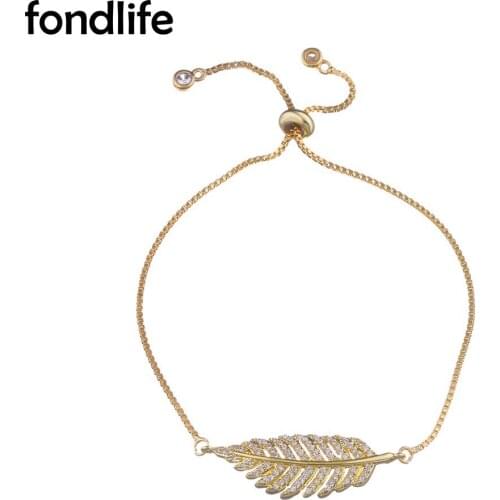 AAA Cubic Zirconia Crystal Leaf Charm Bracelet Women Lady Rose-gold PlatinumPlated Chain Simple Graceful Brass CZ Jewelry Gift