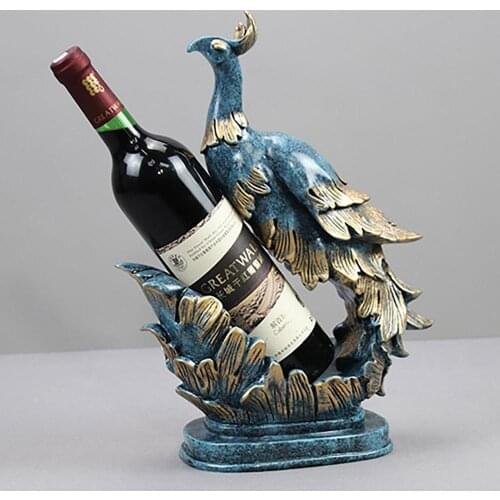 Golden Blue Peahen Phoenix Wine Rack Bottle Holder Champagne Stand Bar Shelf Beer Storage Living Room Interior Crafts