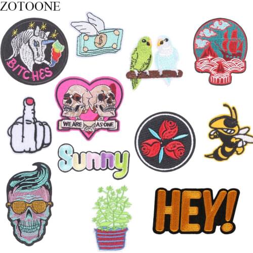 ZOTOONE Skull Unicorn Patches Letter Diy Stickers Iron on Clothes Heat Transfer Applique Embroidered Applications Cloth Fabric G