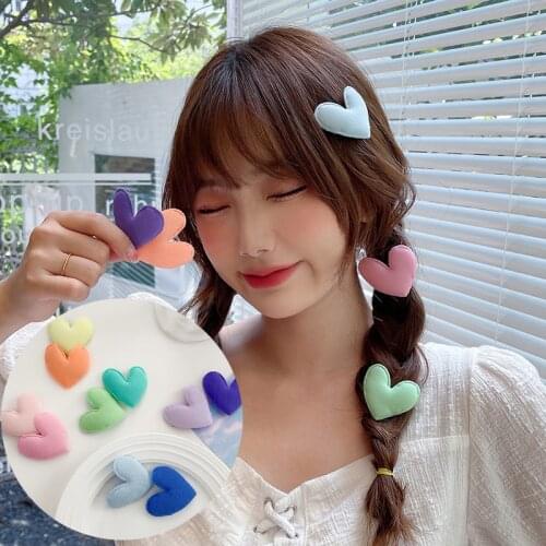 2 Pcs/Set Candy Colors Love Heart Hair Clips For Cute Girls Barrettes Safty Hairpins Bear Headwear Kids Women Hair Accessories