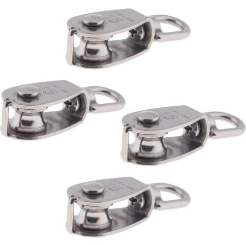 4Pcs 15mm Single Pulley Block Rope Rigging Marine Stainless Steel Swivel Eye