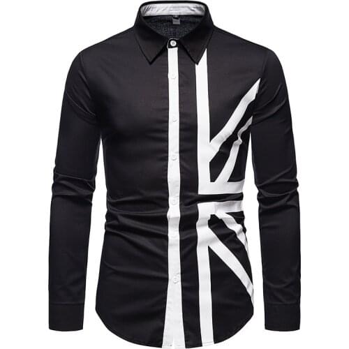 #4743 Black Yellow Blue Mens Shirts With Long Sleeves Printed Shirt For Men Lapel Collar Fashion Mens Shirts 97% Cotton 0.34KG
