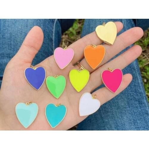 5-10Pcs, Neon Heart Charms, Rainbow Enamel Heart Pendant for Necklace Earring Charm Component, Heart Gold Pendant