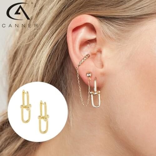 CANNER U Shape Earrings for Women 2021 Trend Hanging Earrings 925 Sterling Silver Puncture Hoop Earrings Fine Jewelry Pendientes