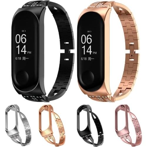 For Xiaomi Mi Band 3 4 Wrist Bracelet Stainless Steel with rhinestone luxury watchband for Xiao Mi Band 4 3 band Wristbands