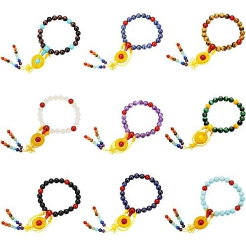 SUNYIK 10mm Stone Beads Bracelet,21 Mala Prayer Beads Elastic Bangle,7 Chakra Crystal Healing Balancing Reiki,Yoga Jewelry