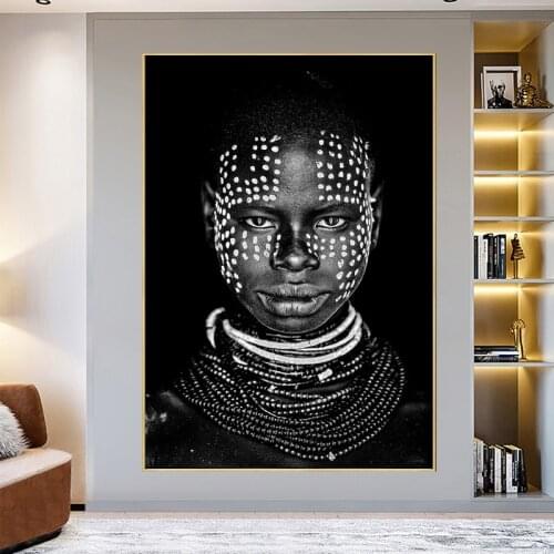 Black and White African Pattern Woman Wall Art Poster and Prints Canvas Painting Picture for Bedroom Home Interior Decor Cuadros