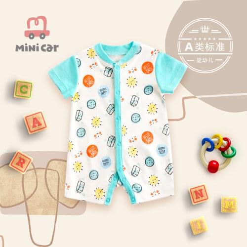 Baby clothes one-piece summer male baby short-sleeved open-file romper thin climbing cardigan