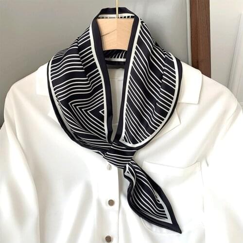 Long Skinny Hair Scarf For Women Striped Print Neckerchief Headband Cute Bag Scarfs For Ladies 15*70cm Silk Satin Scarves Spring