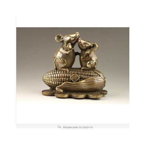 Art Bronze home decoration Folk Culture Brass Exquisite Rare Chinese Handmade Corn Mice Copper Statue