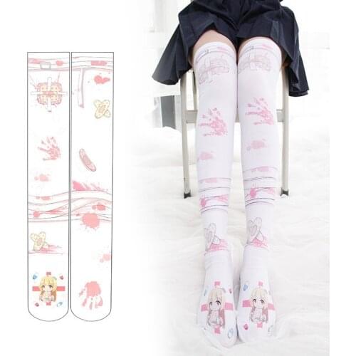 Personality Lolita Girls Thigh High Stockings Bandage Printed Velvet Long Stocking Kawaii Japanese Style Overknee Tights Socks